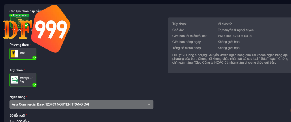 Nạp tiền lần đầu tại DF999 có cơ hội nhận thưởng đến 28.999K