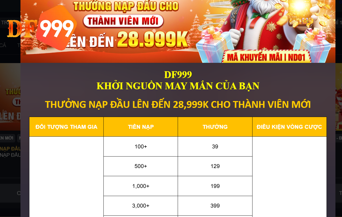 Thưởng nạp lần đầu df999